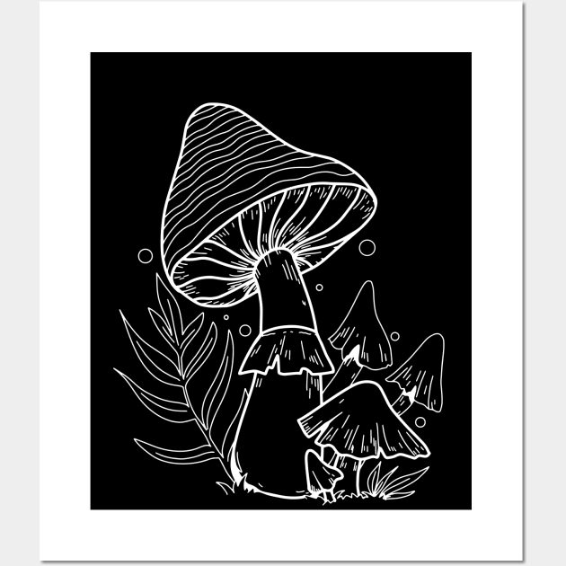 Line Art Design Mushroom Wall Art by Promen Shirts